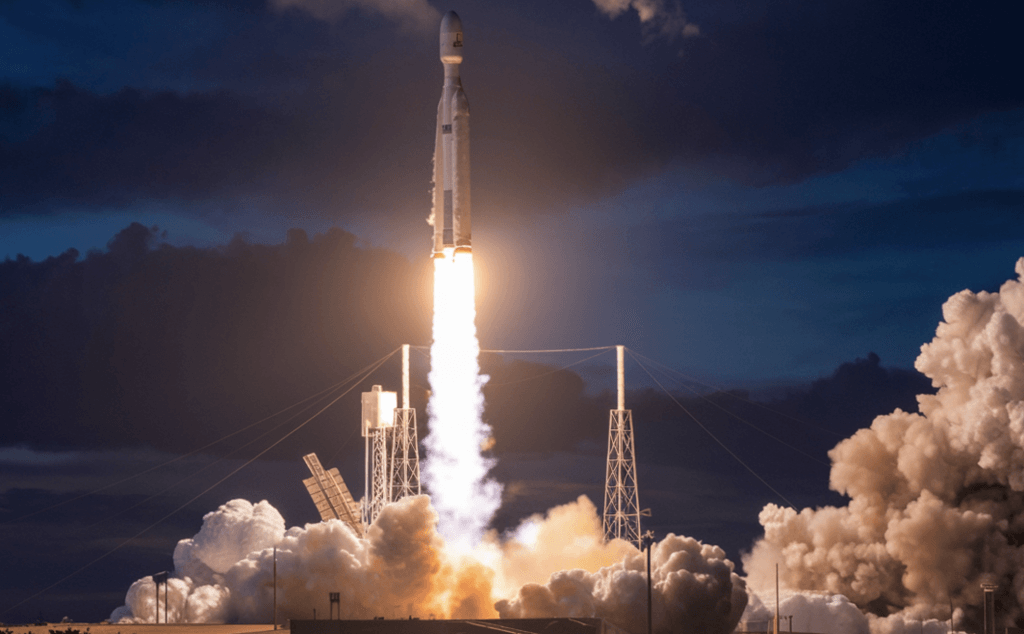 dramatic shot of the falcon 9 rocket launching